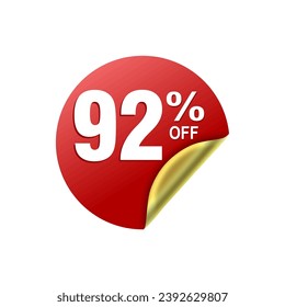 92 Percent .Special offer sale red and golden sticker tag. vector illustration