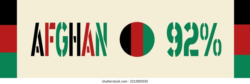 
92% percentage Afghan with Flag color vector art illustration with font, black,red and green color. Sign label.