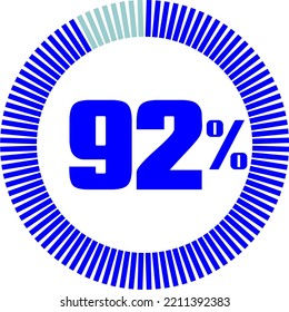 92
 Percentage with Round Pie Chart. Economy, medical, sport and speed concept