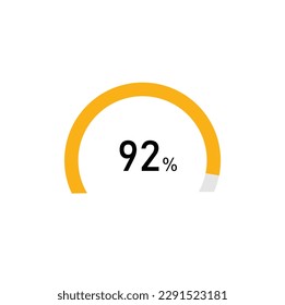 92 percent,semicircle shape percentage diagram symbol,transparent background.