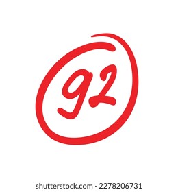 puntuación de prueba de 92 puntos, ilustración de resultados de grado, puntuación de 92 puntos