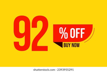 92% sale offer. Special offer discount label with sale percentage. 92 percent off price reduction badge. Promotion design isolated vector illustration, red and yellow.
