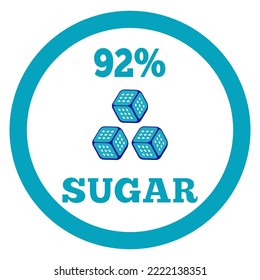 92% Sugar sign label. Vector sugar cube icon.