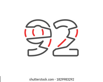 92 vector number. Modern trendy, creative style line design. For logo, brand label, design elements, corporate identity, application etc. Isolated vector illustration          