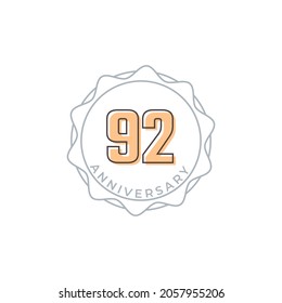 92 Year Anniversary Celebration Vector Badge. Happy Anniversary Greeting Celebrates Template Design Illustration