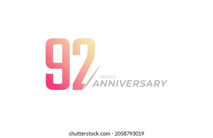 92 Year Anniversary Celebration Vector. Happy Anniversary Greeting Celebrates Template Design Illustration