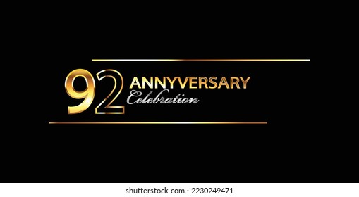 92 Year Anniversary celebration Vector Design. 92nd Anniversary celebration. Gold Luxury Banner of 92nd Anniversary celebration.  Vector anniversary