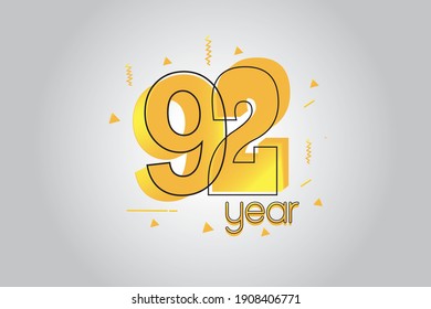 92 year anniversary celebration Yellow Colors Comical Design logotype. anniversary logo isolated on White background, vector Horizontal number design for celebration - vector