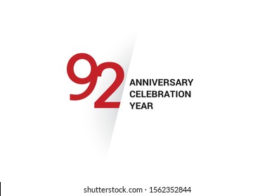 92 year anniversary, minimalist logo. 92 year jubilee, greeting card. Birthday invitation. year sign. Red space vector illustration on white background - Vector