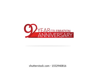 92 Year Anniversary Red Color Flag Design with White Background for banner, greeting card, invitation card  - Vector