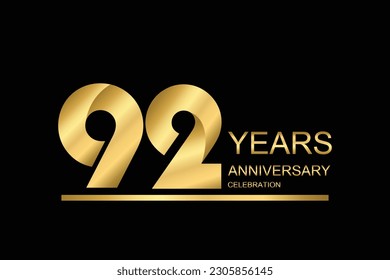 92 year anniversary vector banner template. gold icon isolated on black background.