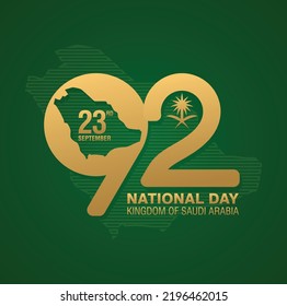 92 Year Saudi Arabia National Day. 23rd September. Banner Design. Vector Illustration.