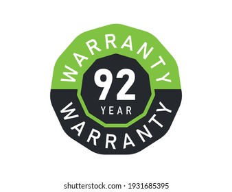 92 year warranty logo isolated on white background. 92 years warranty image