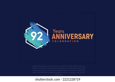 92 years anniversary celebration design with blue brush and orange colour  vector design.