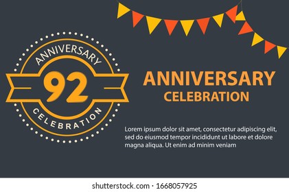 92 years anniversary celebration logo vector template design illustration