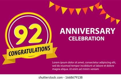 92 years anniversary celebration logo vector template design illustration