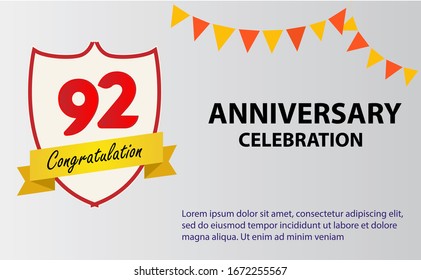 92 years anniversary celebration logo vector template design