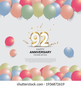 92 years anniversary celebration logo vector template design illustration