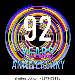 92 years anniversary, for anniversary and anniversary celebration logo, vector design colorful isolated on  black background