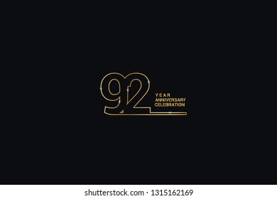 92 years anniversary celebration logotype. anniversary logos with golden and Spark light white color isolated on black background, vector design for celebration, invitation and greeting card-vector