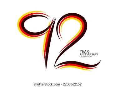 92 years anniversary celebration logotype colorful line vector, 92th birthday logo, 92 number design, Banner template, logo number elements for invitation card, poster, t-shirt. graphic design