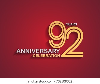 92 years anniversary celebration logotype with linked number gold and silver color isolated on red color. vector anniversary for celebration, invitation card, and greeting card