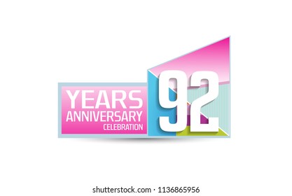 92 years anniversary celebration modern design with colorful pink color for celebration event. Vector design for celebration, invitation card, and greeting card