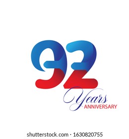 92 Years Anniversary Celebration Red and Blue Vector Template Design Illustration