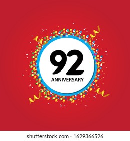 92 Years Anniversary Celebration Vector Template Design Illustration