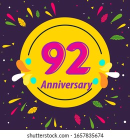 92 Years Anniversary Celebration Vector Template Design Illustration