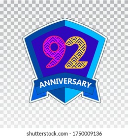 92 Years Anniversary Celebration Vector Template Design Illustration