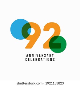 92 Years Anniversary Celebration Vector Template Design Illustration