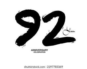 Plantilla vectora de celebración de 92 años, diseño de logotipo de número 92, cumpleaños 92, números de letras negras pincel dibujo dibujo a mano, número negro, ilustración vectorial de aniversario