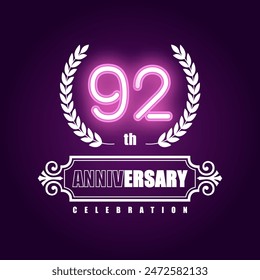 92 years anniversary celebration vector template design illustration