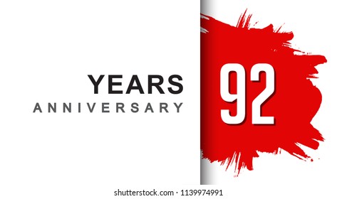 92 years anniversary design with red brush isolated on white background for company celebration event
