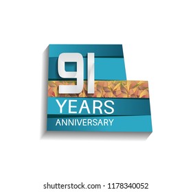 92 years anniversary design silver color with blue color background and golden leaf. for use celebration event