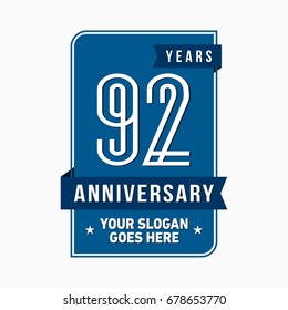 92 years anniversary design template. Vector and illustration.