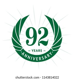 92 years anniversary. Elegant anniversary design. 92 years logo.