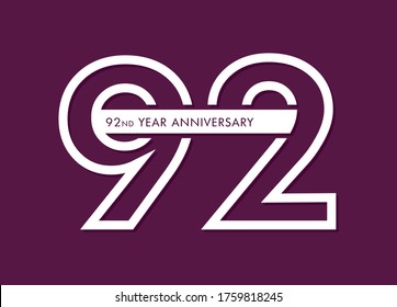 92 years anniversary image vector, 92nd anniversary celebration logotype 