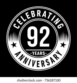 92 years anniversary logo template. Vector and illustration.