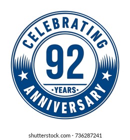 92 years anniversary logo template. Vector and illustration.