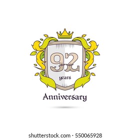 92 Years Anniversary Logo Using Heraldic Theme, Colorful and Isolated on white background