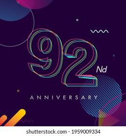 92 years anniversary logo, vector design birthday celebration with colorful geometric background and circles shape.