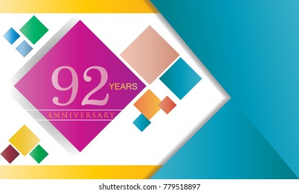 92 years anniversary logo, vector design birthday celebration with colorful geometric background
