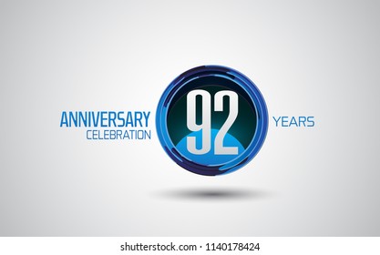 92 years anniversary logotype blue circle abstract isolated on white background for use company celebration event