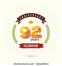 92 Years Anniversary with Low Poly Design and Laurel Ornaments