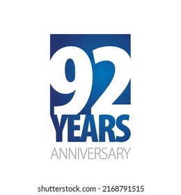 92 Años Aniversario número de espacio negativo símbolo del logo blanco azul