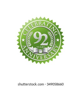 92 years anniversary silver green badge logo