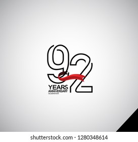 92 years anniversary simple design with red ribbon for celebration