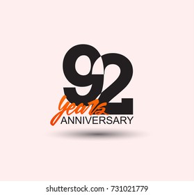 92 years anniversary simple design with negative style and yellow color isolated in white background